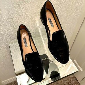 Prada Black Sequin Flats Loafers